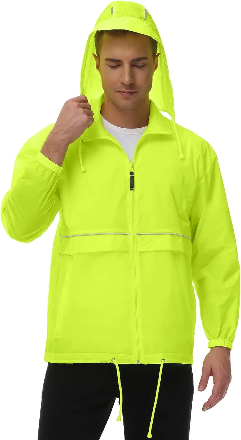 TIHEEN Men's Rain Jacket Cycling Running Jackets Waterproof Raincoat with Hood Windbreaker Hiking Jacket Rain Coat