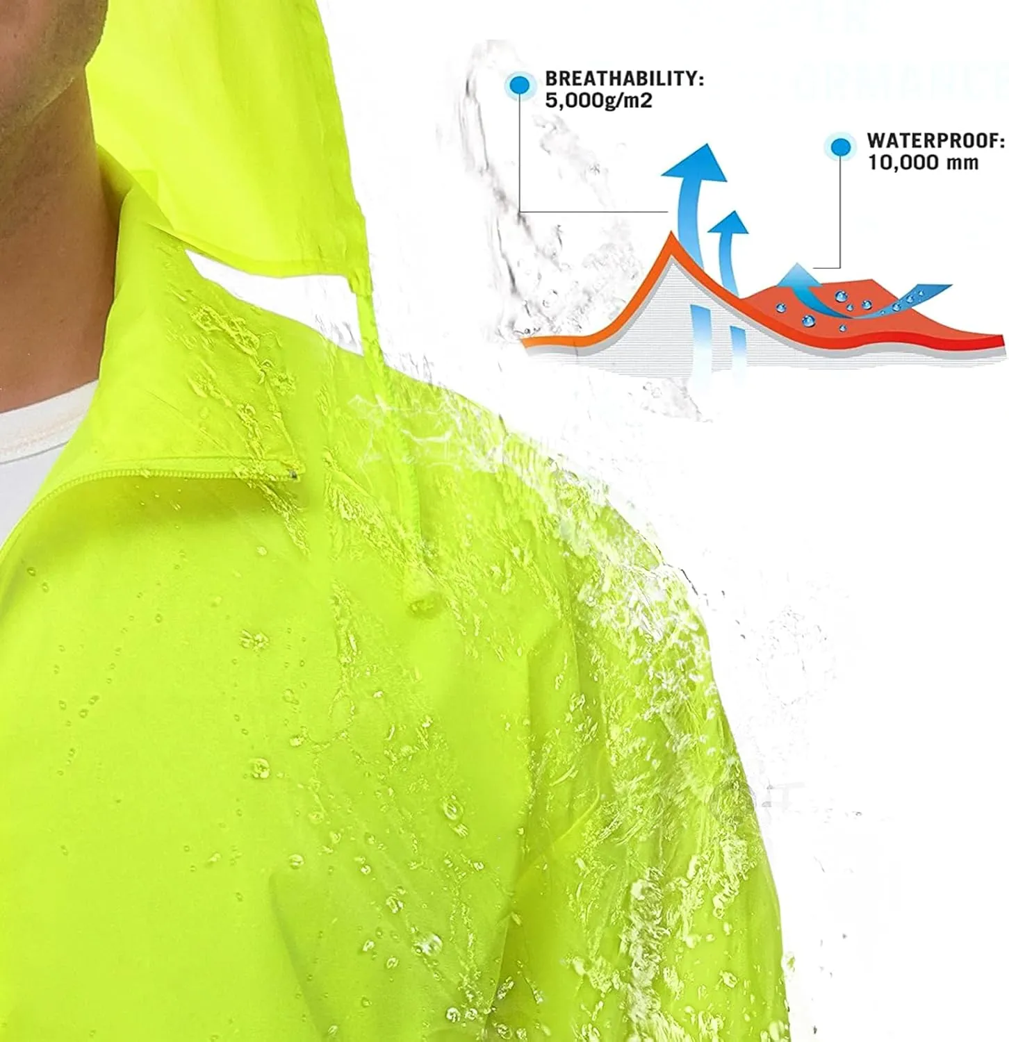 TIHEEN Men's Rain Jacket Cycling Running Jackets Waterproof Raincoat with Hood Windbreaker Hiking Jacket Rain Coat