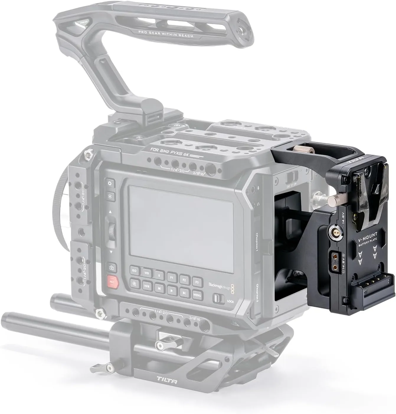 Tilta Battery Plate Compatible with Blackmagic Pyxis 6K / 12K – V-Mount | High Capacity Power Output (2 Pin Lemo, P-Tap, USB-C) | External Power Input | Security Attachment ES-T21-BP-V