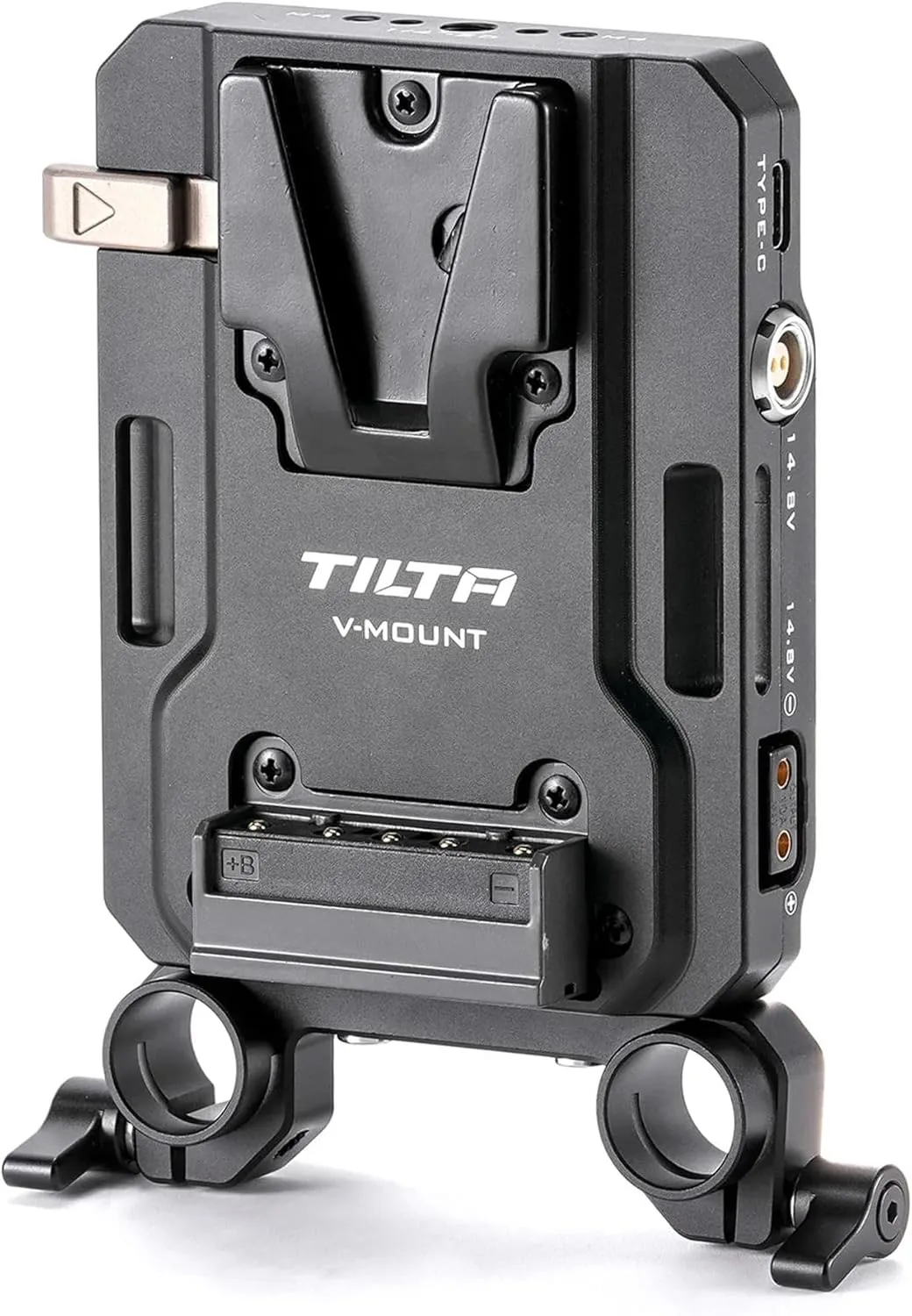 Tilta Mini PD V Mount Battery Plate – Black | Include P-Tap, USB-C and 2-Pin Lemo Connections | Security Straps | Compatible with Dual 15mm LWS Rods | Features 1/4”-20 and M4 Threads