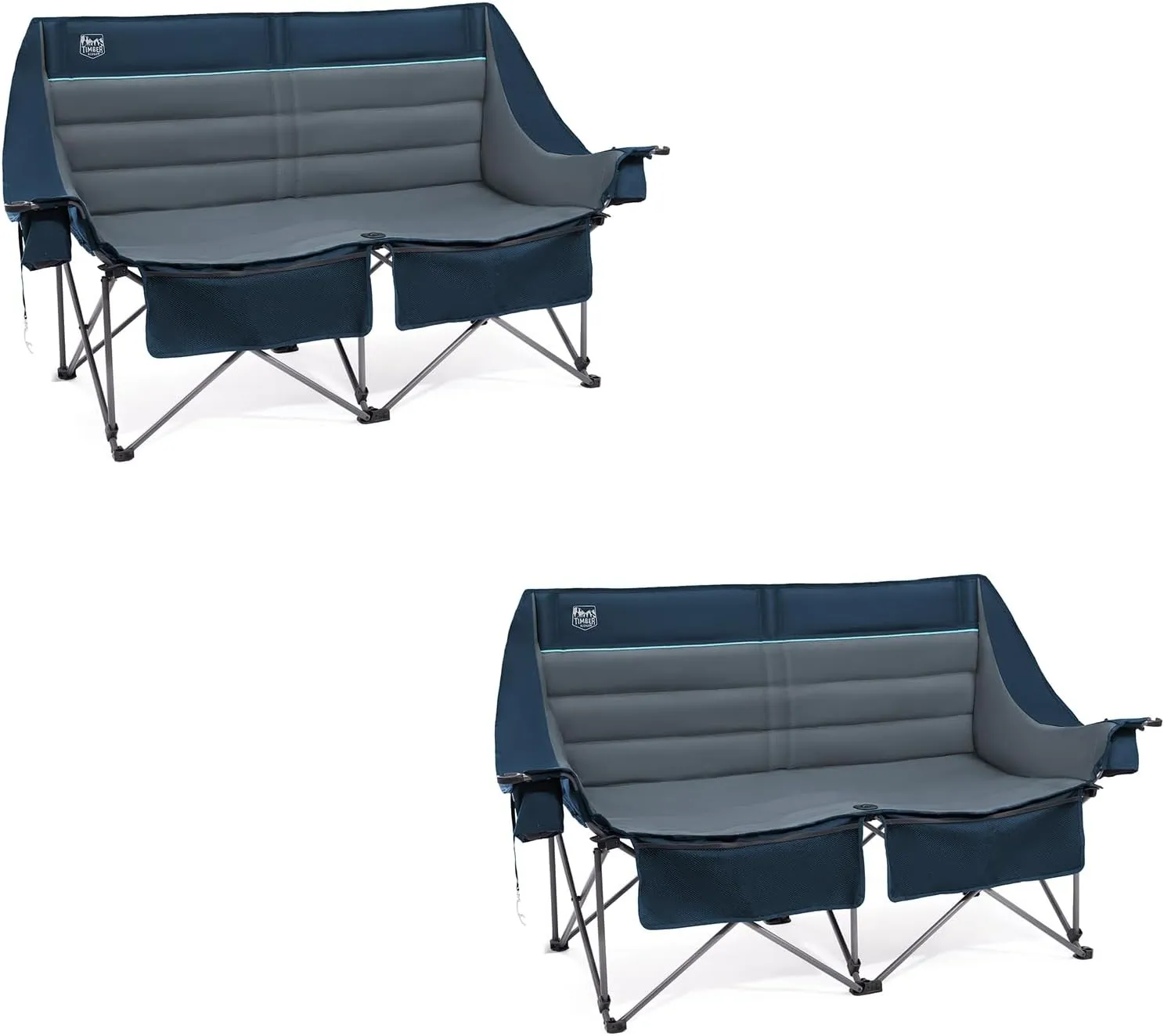 TIMBER RIDGE Double Camping Chair, Heavy Duty Outdoor Folding Camp Couch, Loveseat Camping Chairs Perfect for Campsites, Patio/Lawn, Soccer Games or Other Youth Sports, Supports 800 lbs Blue 2 Pack