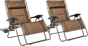 TIMBER RIDGE Oversized Zero Gravity Chair, 33In Wide XXL Zero Gravity Reclining Chair with Side Table, Full Padded Lounge Chair for Outdoor Camping Patio Lawn, Heavy Duty Supports 500lbs, Brown-2 Pack