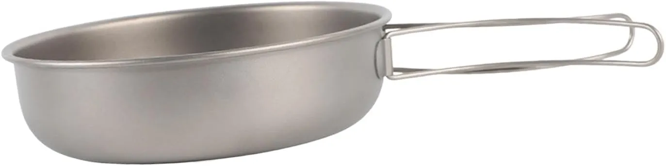 Titanium Frying Pan Camping Pot Space Saving Multipurpose Tableware with Foldable Handle Cookware for Kitchen Camping Picnic, 1200ML