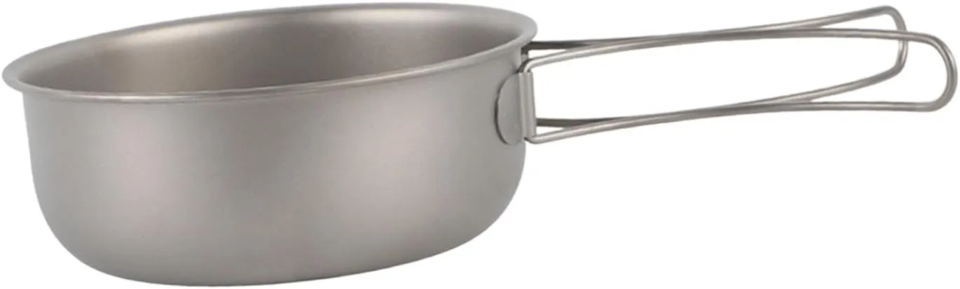Titanium Frying Pan Camping Pot Space Saving Multipurpose Tableware with Foldable Handle Cookware for Kitchen Camping Picnic, 700ML