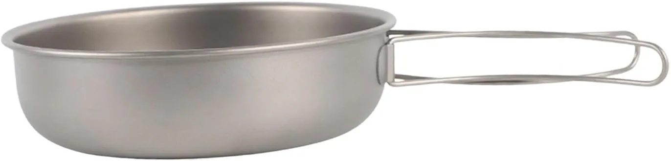 Titanium Frying Pan Cookware Lightweight Multifunctional with Folding Handle Camping Pan for Travel Backpacking Picnic Hiking, 1200ML