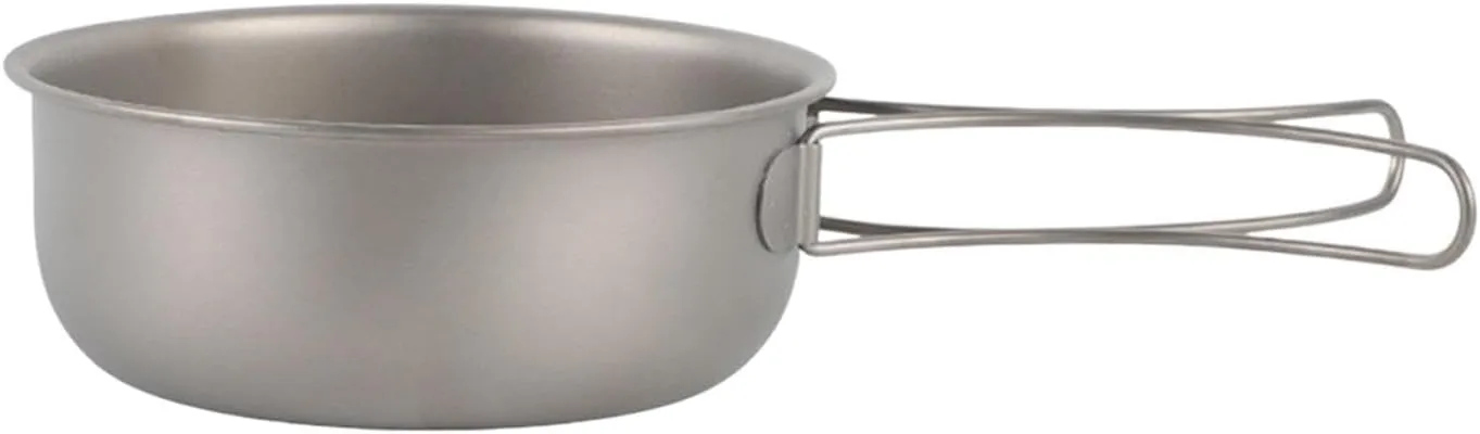 Titanium Frying Pan with Foldable Handle Lightweight Cooking Pot Versatile Camping Pan Cookware for Outdoor Travel Camping, 700ML