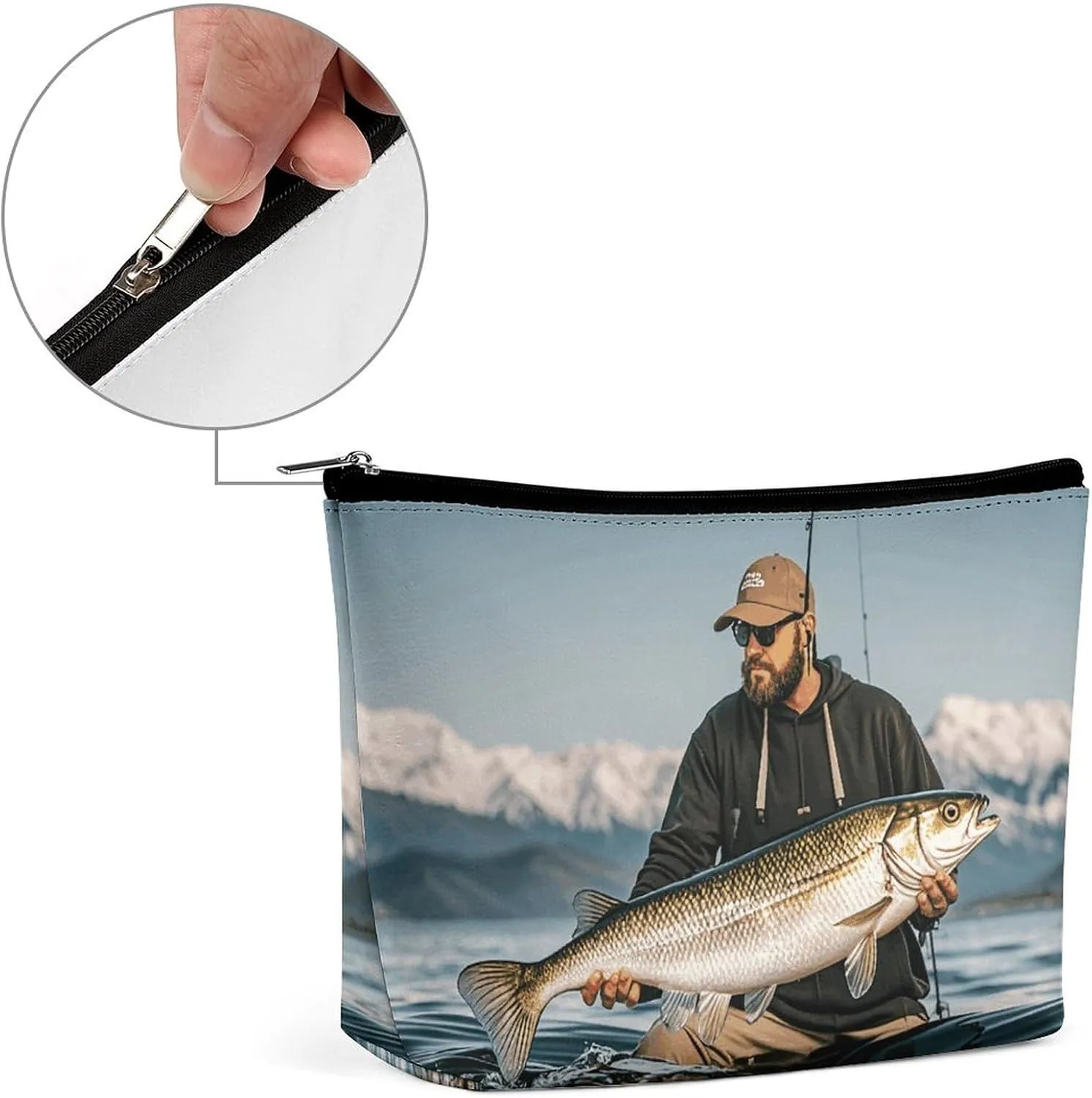 Toiletry Bag for Women Bass Fishing Wave Cosmetic Bag Portable Capacity Travel Makeup Bags with Zipper Lightweight Cute Beauty Makeup Organizer for Traveling, Accessories, Essentials