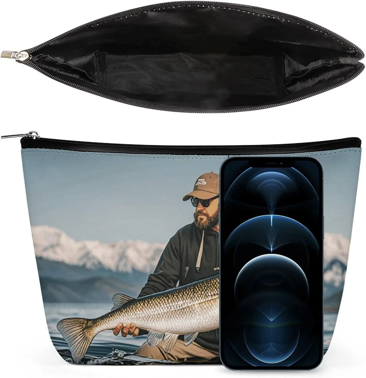 Toiletry Bag for Women Bass Fishing Wave Cosmetic Bag Portable Capacity Travel Makeup Bags with Zipper Lightweight Cute Beauty Makeup Organizer for Traveling, Accessories, Essentials