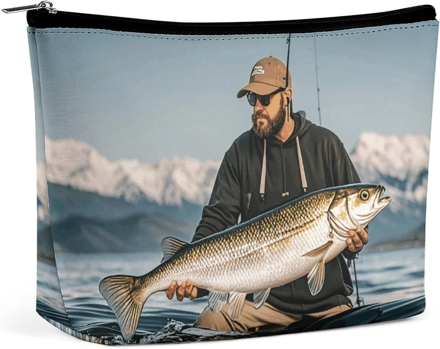 Toiletry Bag for Women Bass Fishing Wave Cosmetic Bag Portable Capacity Travel Makeup Bags with Zipper Lightweight Cute Beauty Makeup Organizer for Traveling, Accessories, Essentials