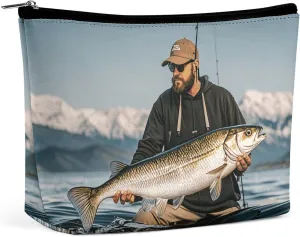 Toiletry Bag for Women Bass Fishing Wave Cosmetic Bag Portable Capacity Travel Makeup Bags with Zipper Lightweight Cute Beauty Makeup Organizer for Traveling, Accessories, Essentials