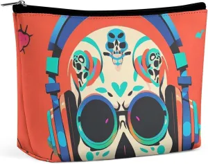 Toiletry Bag for Women Punk Rock Earphones Skull Cosmetic Bag Portable Capacity Travel Makeup Bags with Zipper Lightweight Cute Beauty Makeup Organizer for Traveling, Accessories, Essentials