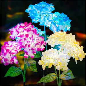 TONULAX Solar Garden Lights - 3 Pack Upgraded Version Outdoor Lights, Colorful Hydrangea Flower Light for Yard Decor, Garden Decoration, Two Lightning Modes & Enlarged Solar Panel