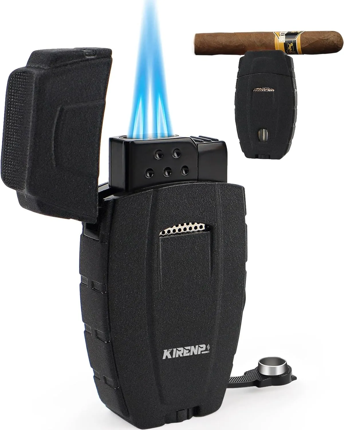 Torch Cigar Lighter with Dual Jet Flame, Built-in Cigar Punch, Cigar Holder, Luxurious Box for Gifts, Adjustable Windproof Butane Cool Lighters for Smoking, Candles, Birthday