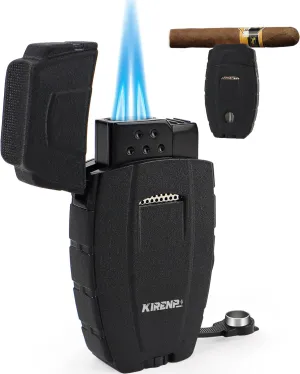 Torch Cigar Lighter with Dual Jet Flame, Built-in Cigar Punch, Cigar Holder, Luxurious Box for Gifts, Adjustable Windproof Butane Cool Lighters for Smoking, Candles, Birthday