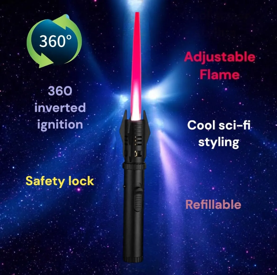 Torch Lighter, Bright Fire Lighter with Pink Red/Blue Flame, Refillable Butane Gas Windproof Jet Flame Cool Lighters, for Candles Campfires BBQ Baking, Camping, Gift (Black)
