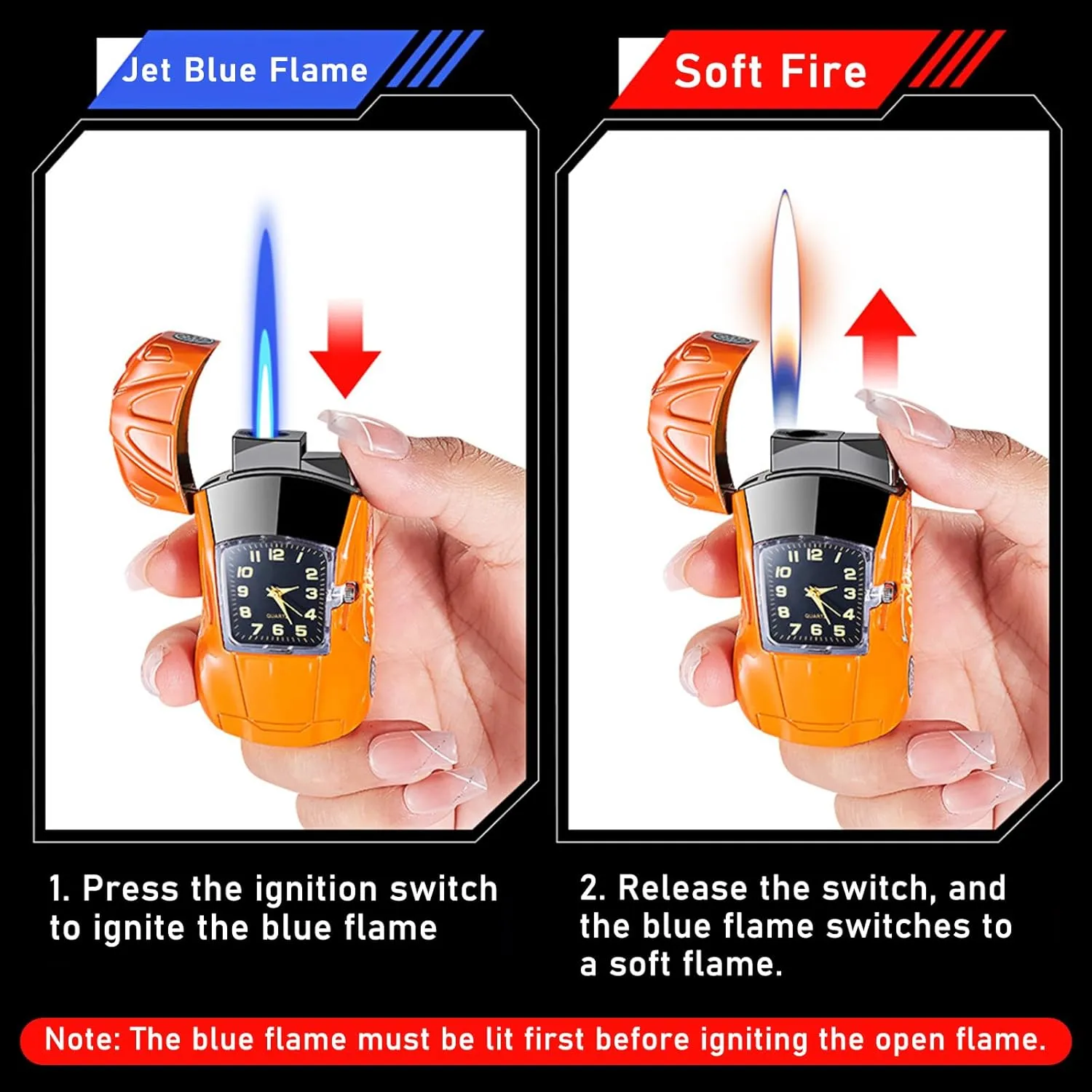 Torch Lighter - Cool Sports Car Design, Windproof Adjustable Jet Flame & Soft Flame, Butane Refillable Dual Flame Lighter, Great Gift for Men & Women (Gas Not Included)-Pink-b