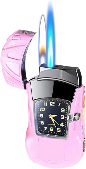 Torch Lighter - Cool Sports Car Design, Windproof Adjustable Jet Flame & Soft Flame, Butane Refillable Dual Flame Lighter, Great Gift for Men & Women (Gas Not Included)-Pink-b