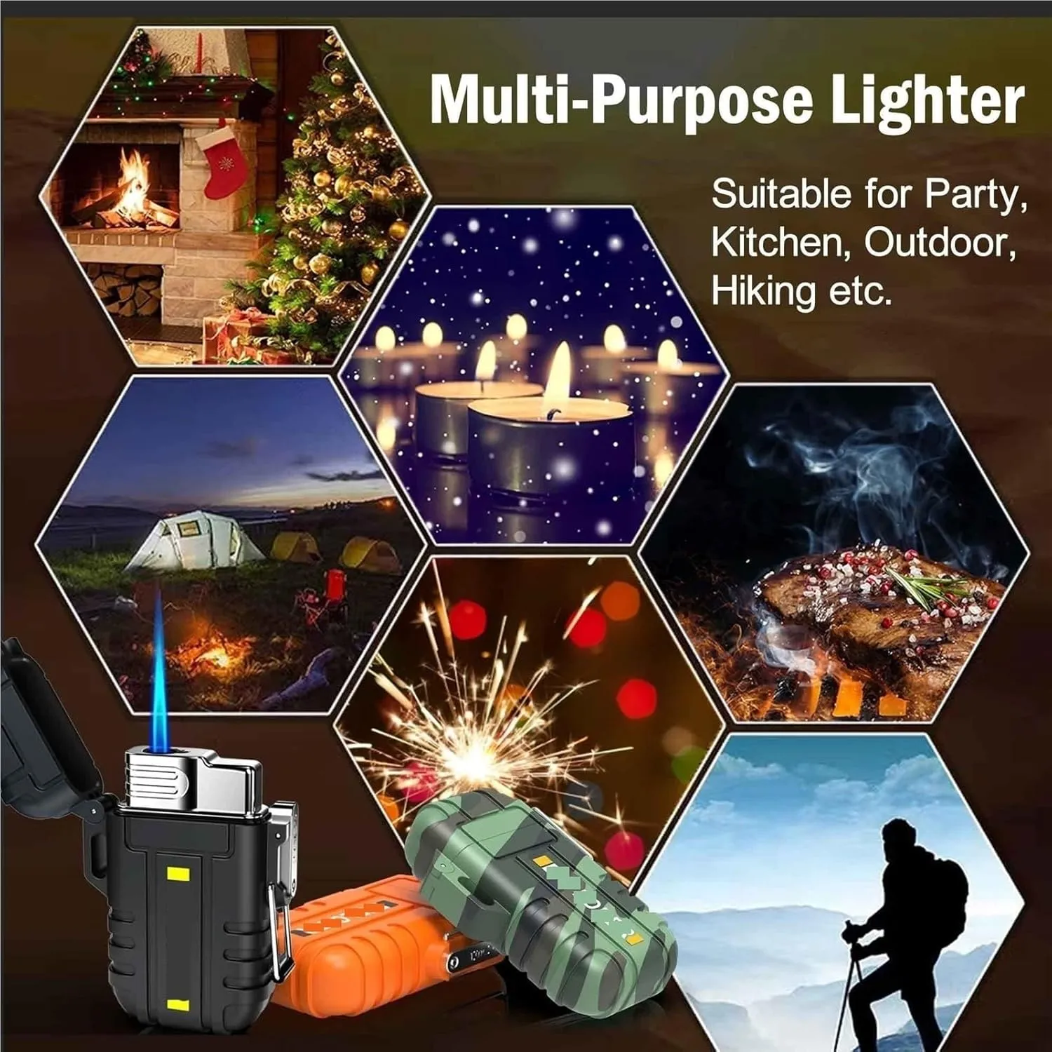 Torch Lighter, Refillable Butane Lighter, Windproof and Waterproof, with Safety Lock,Adjustable Jet Flame, Suitable for Fireplace, Barbecue, Camping, Etc. (Butane Not Included)(Black)