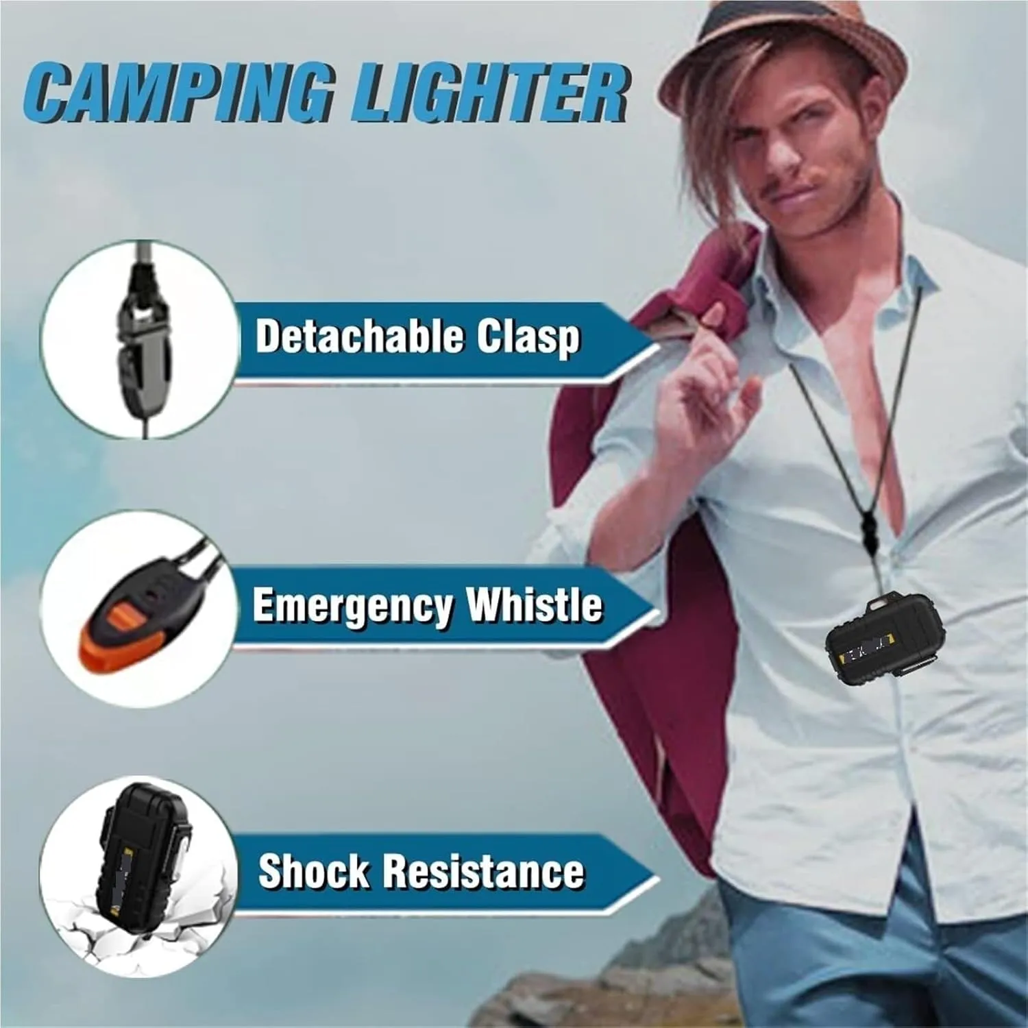 Torch Lighter, Refillable Butane Lighter, Windproof and Waterproof, with Safety Lock,Adjustable Jet Flame, Suitable for Fireplace, Barbecue, Camping, Etc. (Butane Not Included)(Black)
