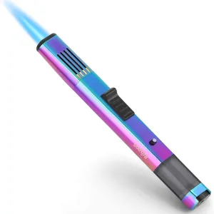 Torch Lighter, Refillable Butane Lighter Windproof Jet Flame Lighter with Fire Lock Bracket Visible Gas Window for Grill BBQ Candle Cooking Camping (Butane NOT Included) (Rainbow)