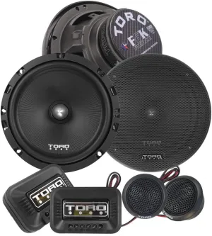 TORO TECH – F6K, 6.5 Inch Component Car Speaker Set - 200 Watt MAX / 100 Watts RMS, 13mm Ferro Fluid Tweeters, 4 Ohm, 1” KSV Voice Coils. Two Speakers, 2 Tweeters, 2 Crossovers, 2 Grills(Sold As Pair)
