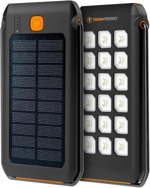 ToughTested Dual 10,000 mAh Solar Power Portable Charger Battery Pack Power Bank IP44 Waterproof and 18 LED Flashlight