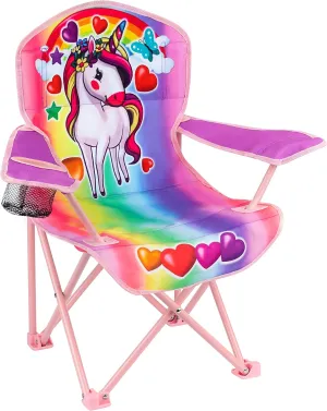Toy To Enjoy Outdoor Unicorn Kids Camping Chair - Foldable Children’s Chair for Camping, Tailgates, Beach, Fishing, – Portable Carrying Bag Included Mesh Cup Holder & Sturdy Construction. Ages 2 to 5