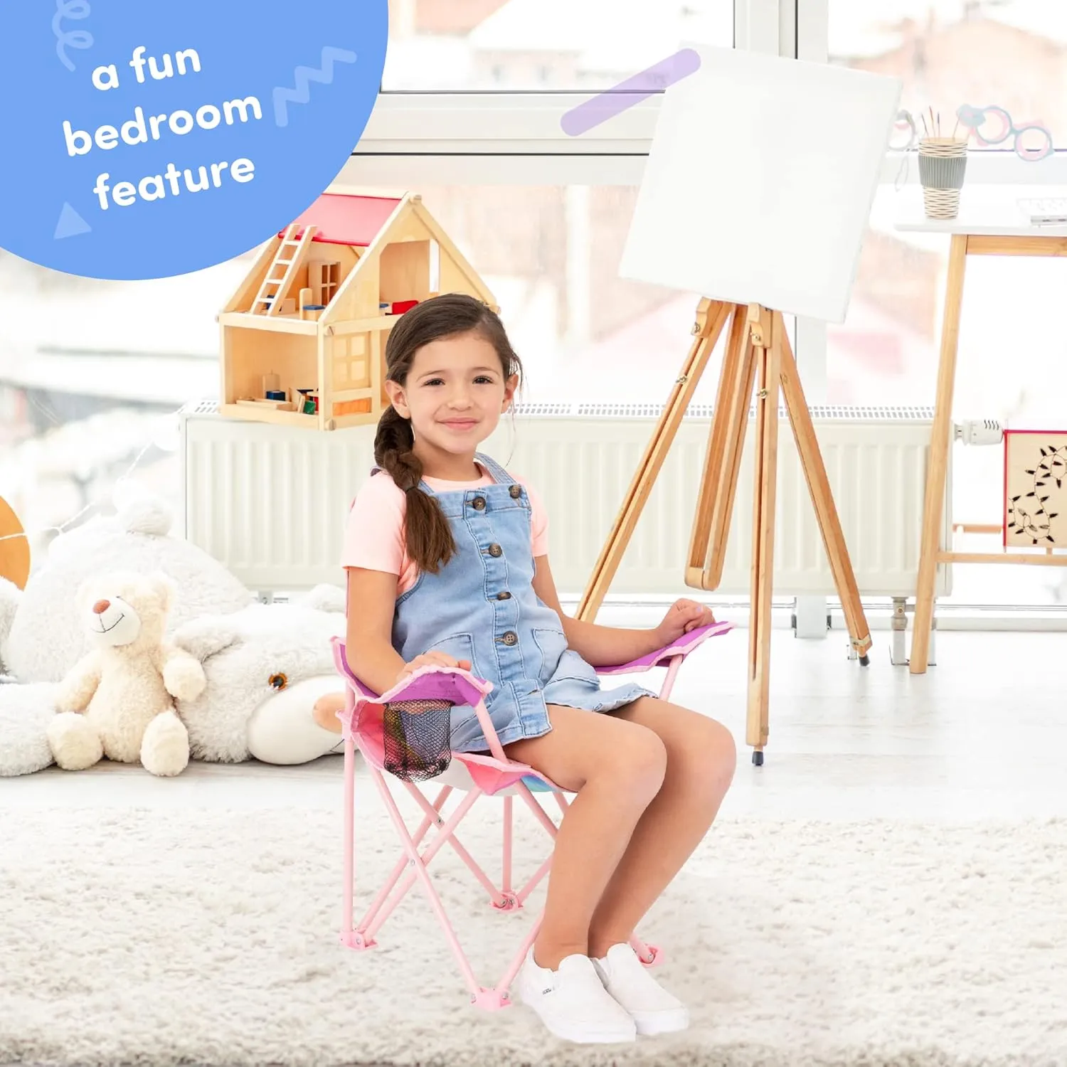 Toy To Enjoy Outdoor Unicorn Kids Camping Chair - Foldable Children’s Chair for Camping, Tailgates, Beach, Fishing, – Portable Carrying Bag Included Mesh Cup Holder & Sturdy Construction. Ages 2 to 5