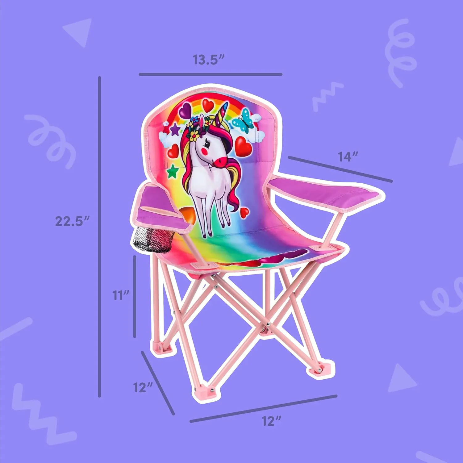 Toy To Enjoy Outdoor Unicorn Kids Camping Chair - Foldable Children’s Chair for Camping, Tailgates, Beach, Fishing, – Portable Carrying Bag Included Mesh Cup Holder & Sturdy Construction. Ages 2 to 5