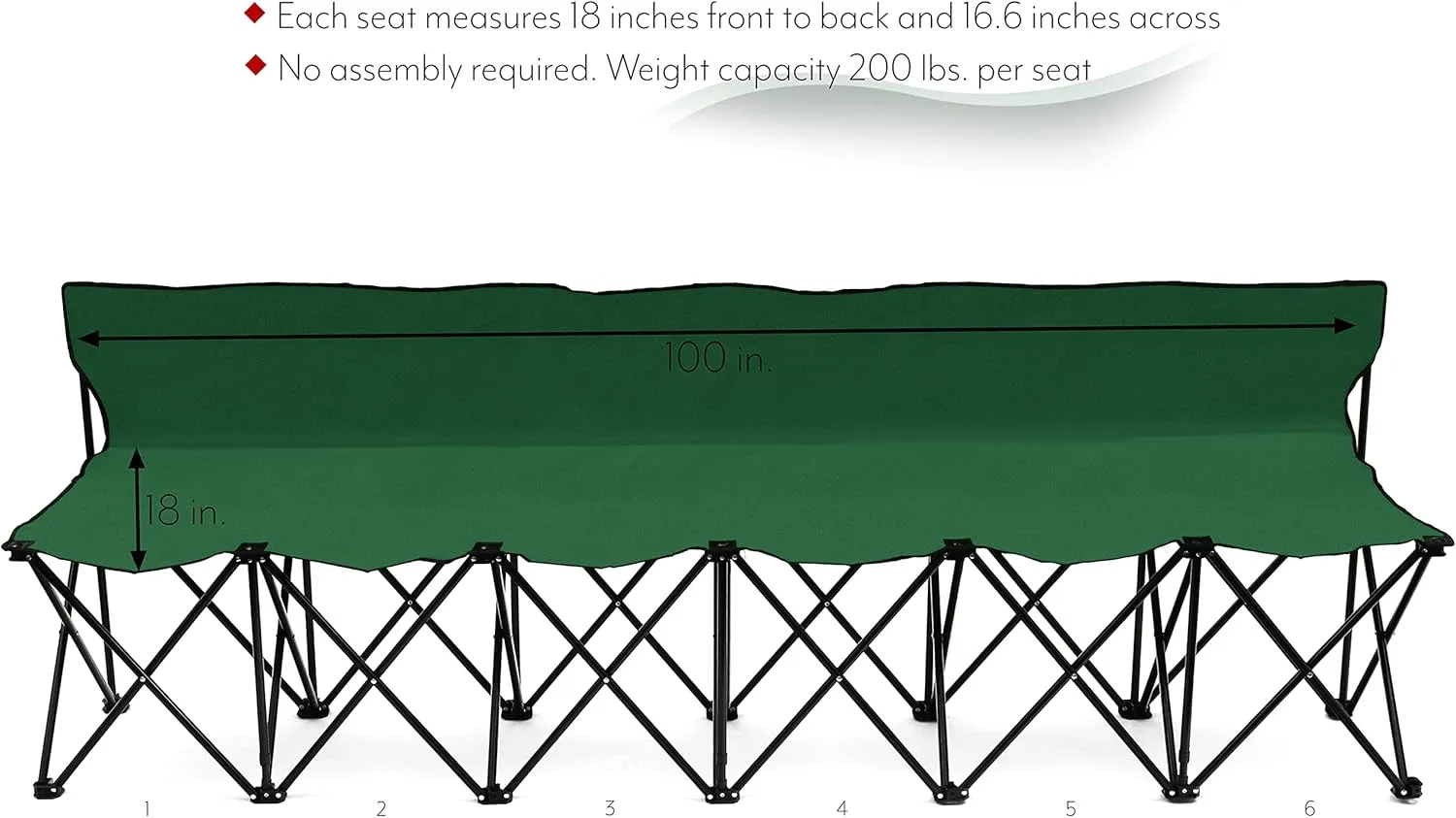 Trademark Innovations Portable 6-Seater Folding Team Sports Sideline Bench with Back (Dark Green)