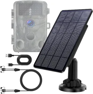 Trail Camera Solar Panel with Battery Build-in 4000mah Rechargeable Lithium   Output 12V/1A 6V/1.5A Power Supply Solar Panel Kit for Hunting Trail Camera Outdoor,IP66 Waterpoof, 2 in 2 Charging Cable
