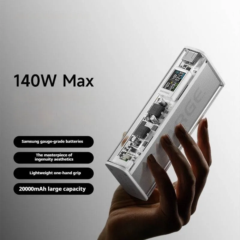 Transparent High-Capacity Portable Power Bank – Fast Charging, 5V