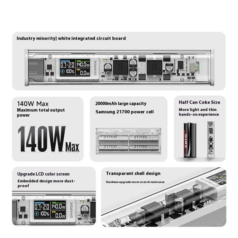 Transparent High-Capacity Portable Power Bank – Fast Charging, 5V