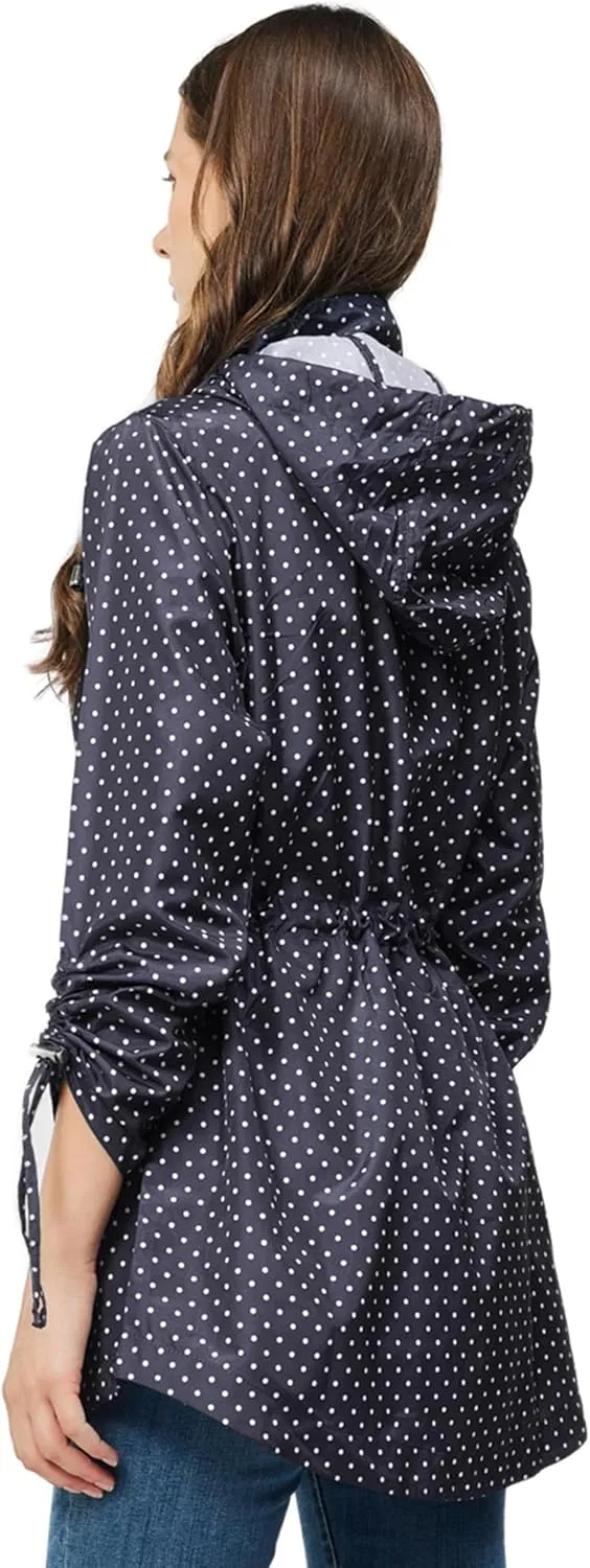 TRATENBY Rain-Jacket Women-Waterproof Lightweight-Packable Hood-Raincoat — Travel Windbreaker Coat in A Pouch Polka Dot