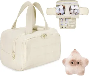 Travel Cosmetic Bag, Large Capacity Wide-Open Travel Cosmetic Bag, 0.6lb Ultra Lightweight Toiletry Bag Organizer with Handle for Traveling (Beige)