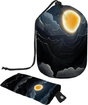 Travel Cosmetic Bags bucket Makeup Bag, Black Space Sky with Solar Eclipse Women Portable Foldable Cases, Multifunctional Toiletry Bucket Bags Round Organizer Storage