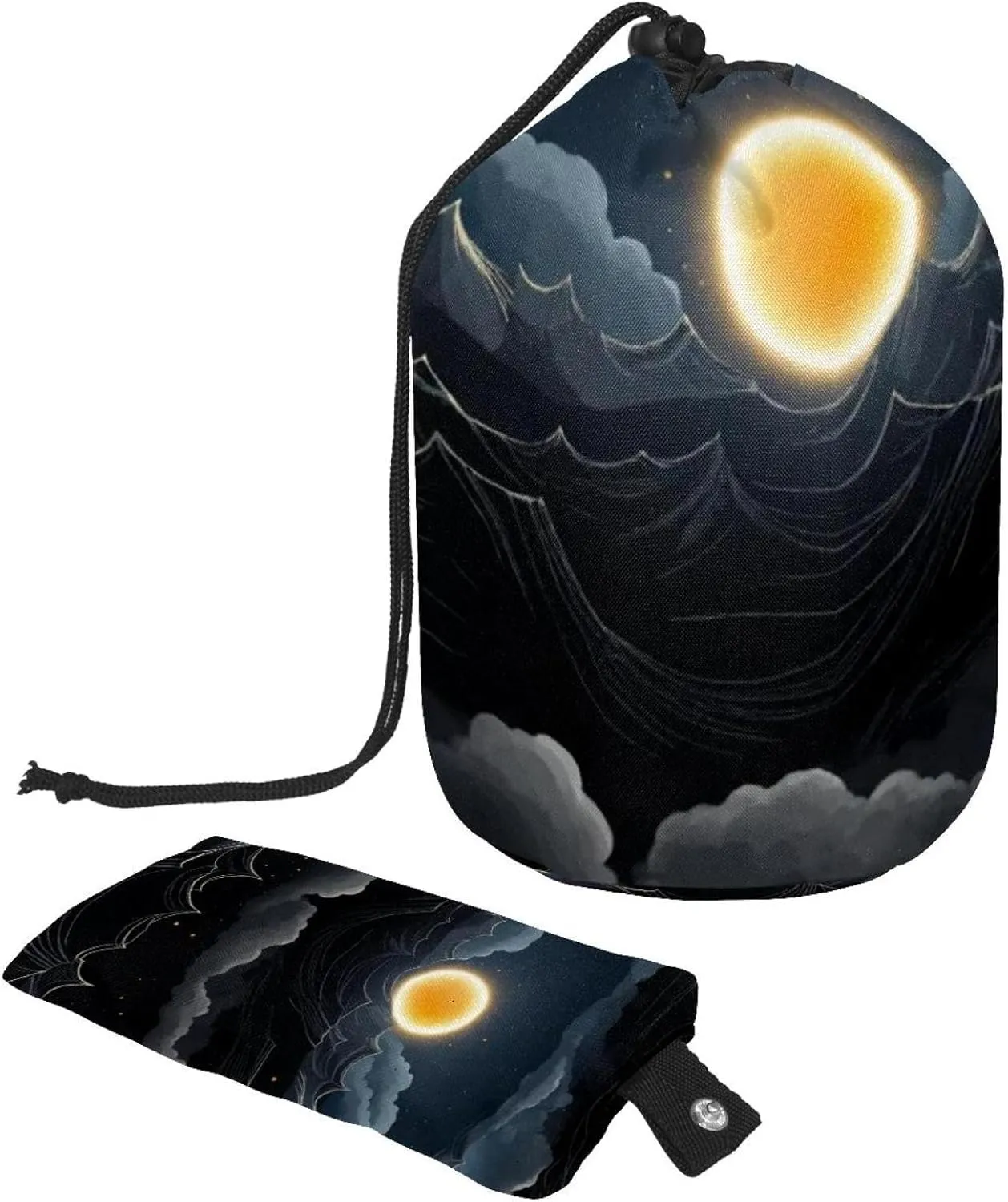 Travel Cosmetic Bags bucket Makeup Bag, Black Space Sky with Solar Eclipse Women Portable Foldable Cases, Multifunctional Toiletry Bucket Bags Round Organizer Storage