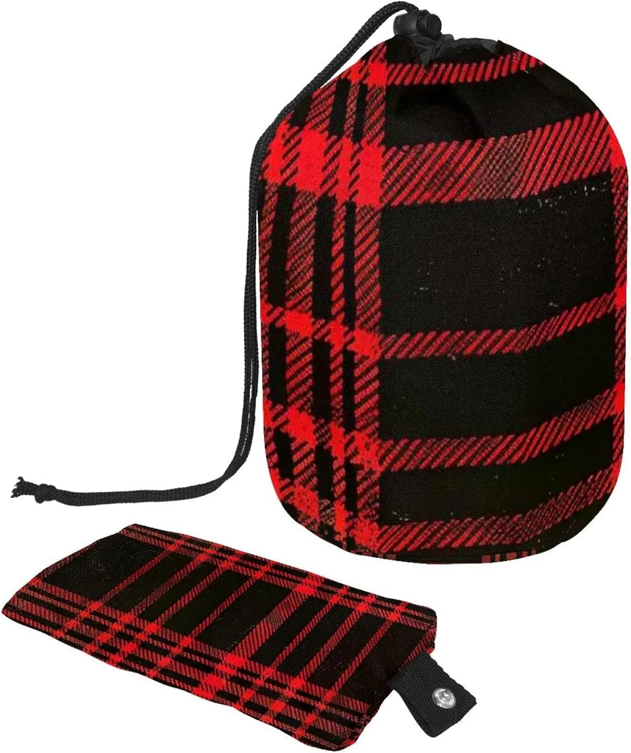 Travel Cosmetic Bags bucket Makeup Bag, Classic Black and Red Tartan 34 Women Portable Foldable Cases, Multifunctional Toiletry Bucket Bags Round Organizer Storage