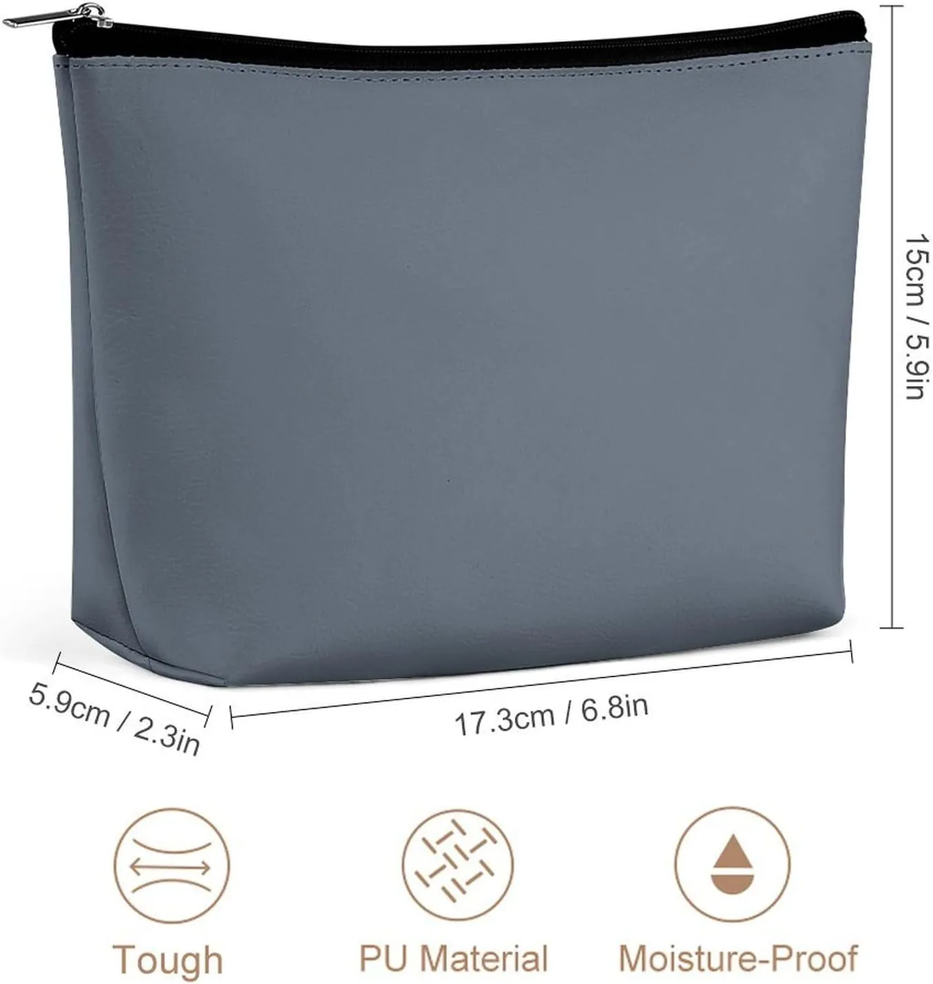 Travel Makeup Bag, Solid Plain Blue Gray Cosmetic Bags for Women Large Capacity Waterproof Toiletry Pouch Make up Organizer
