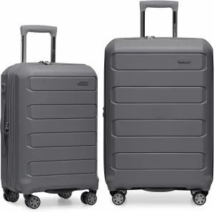 Traveler's Choice Pagosa Indestructible Hardshell Expandable Spinner Luggage, Grey, 2 Piece Set