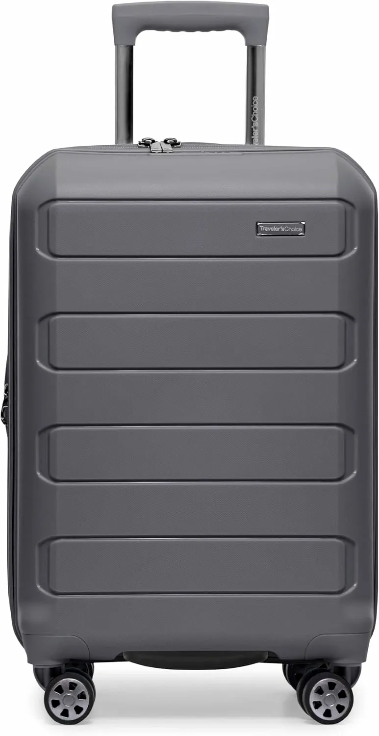 Traveler's Choice Pagosa Indestructible Hardshell Expandable Spinner Luggage, Grey, 2 Piece Set