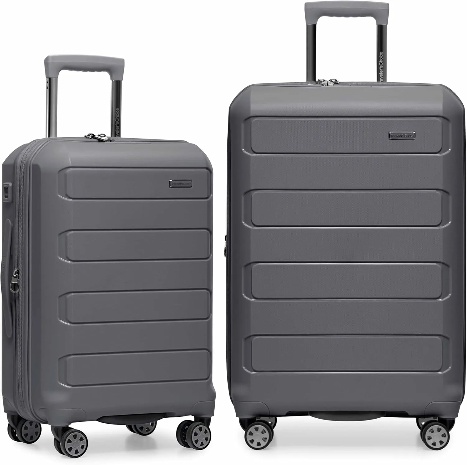 Traveler's Choice Pagosa Indestructible Hardshell Expandable Spinner Luggage, Grey, 2 Piece Set