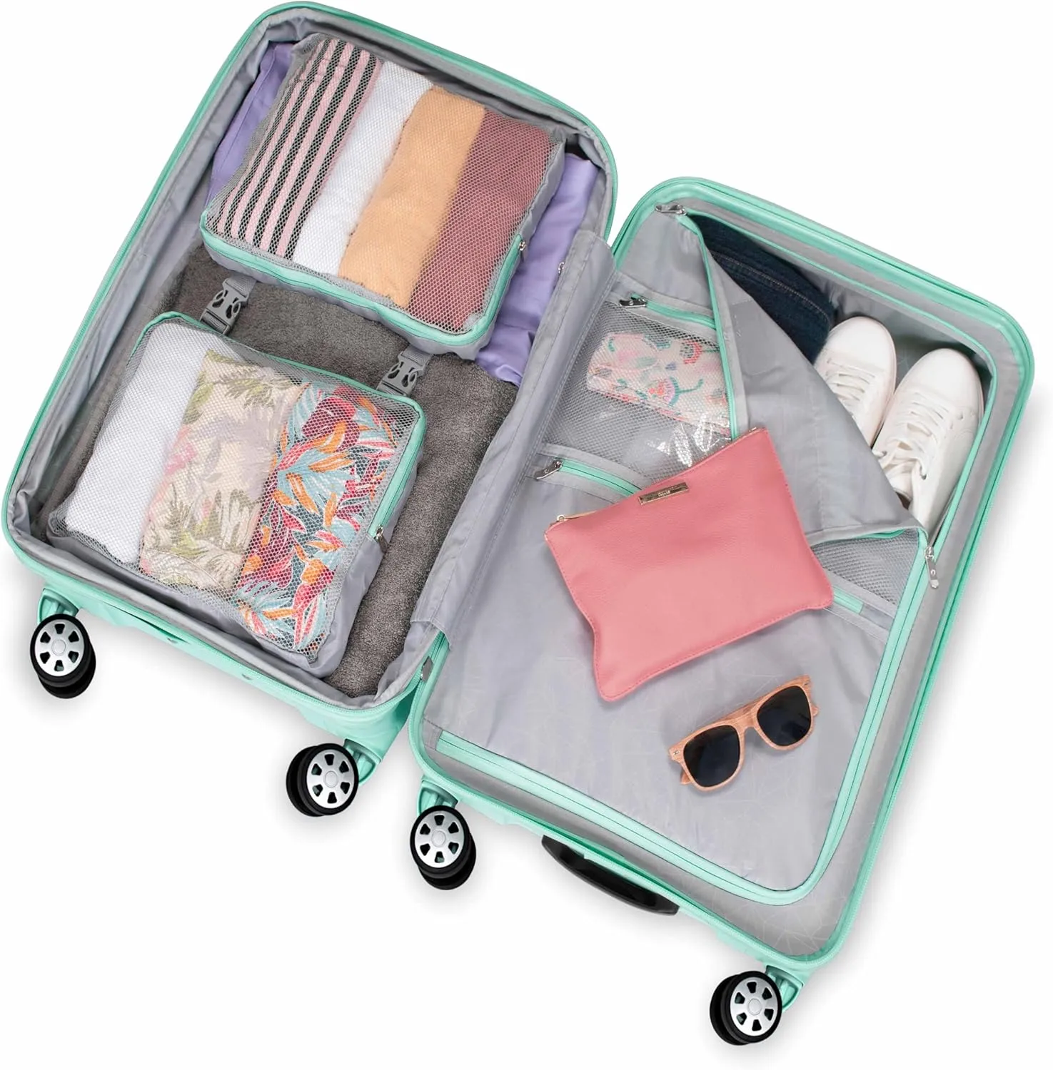 Traveler's Choice Pagosa Indestructible Hardshell Expandable Spinner Luggage, Mint, 2 Piece Set
