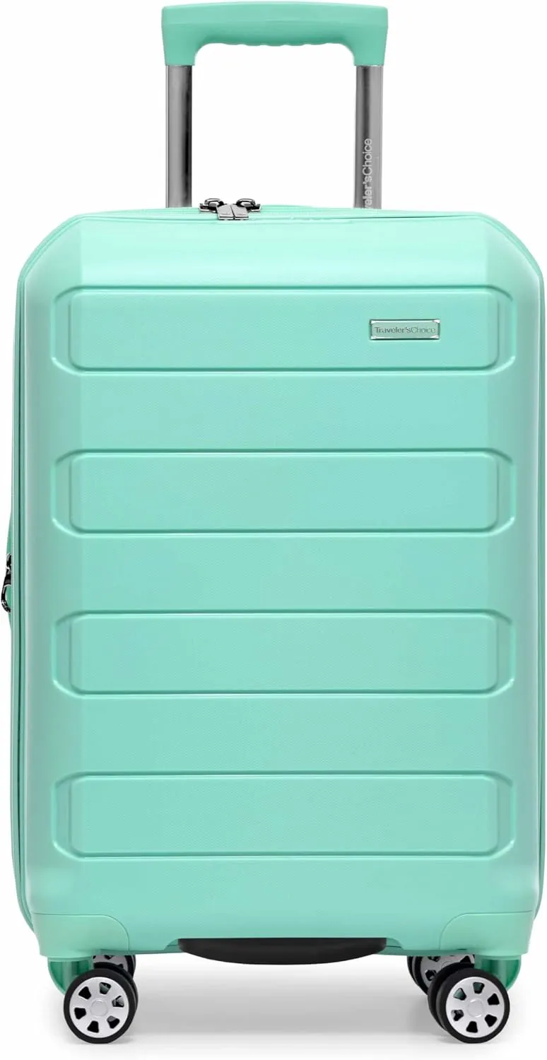 Traveler's Choice Pagosa Indestructible Hardshell Expandable Spinner Luggage, Mint, Carry-on