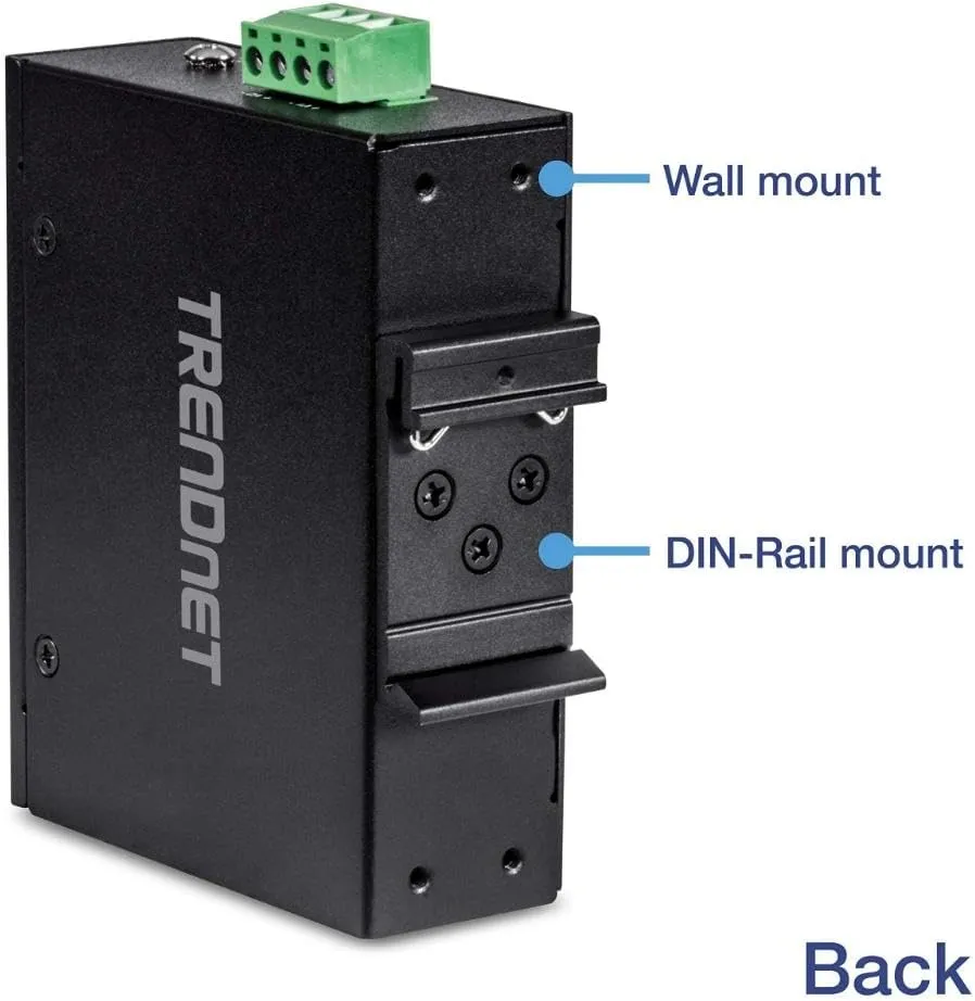TRENDnet 5-Port Industrial Unmanaged Fast Ethernet DIN-Rail Switch, TI-E50, IP30, Ethernet Splitter, 1Gbps, NDAA & TAA Compliant, Lifetime Protection, Black