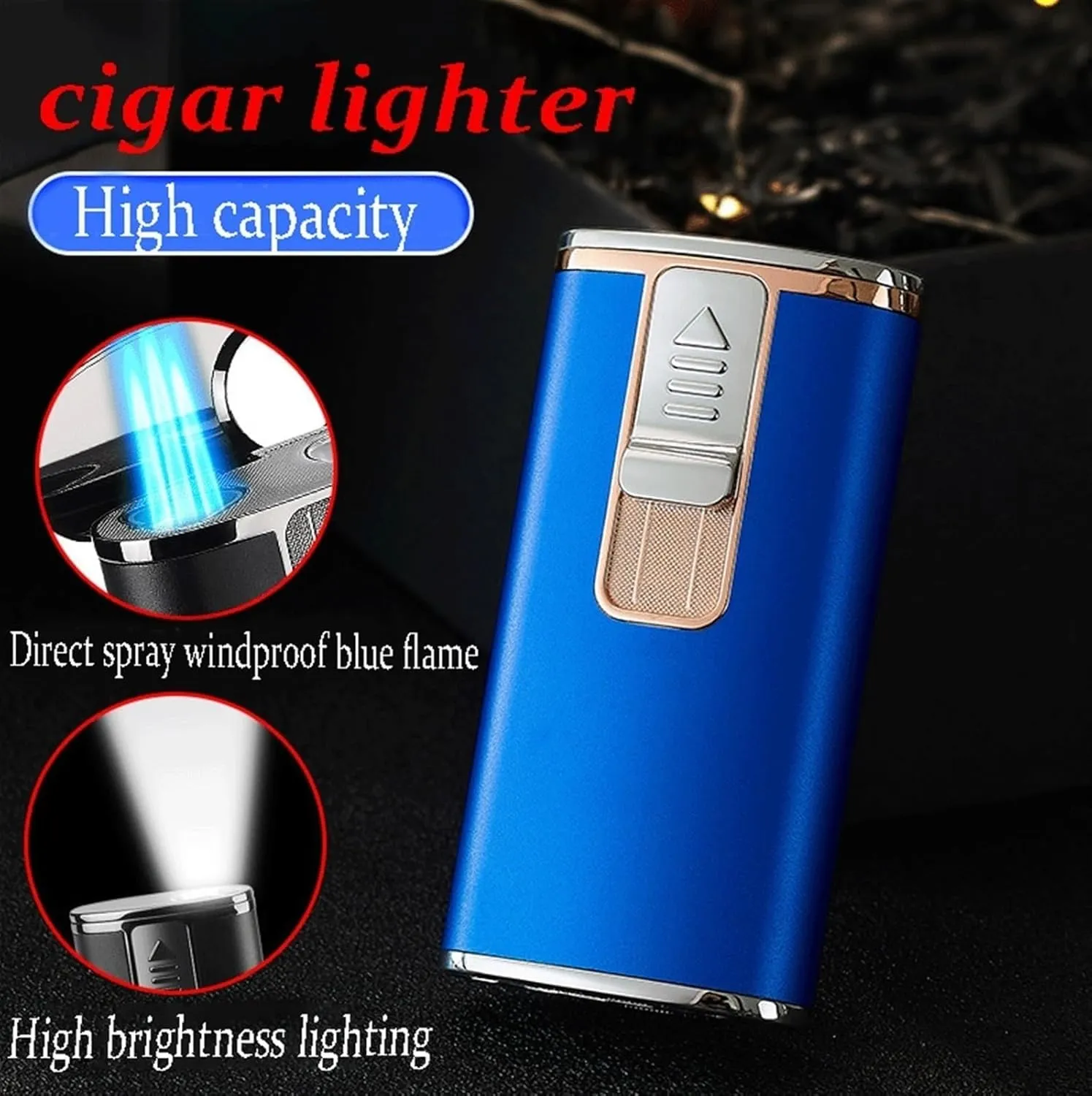 Triple Torch Flame Windproof Lighter,Refillable Butane,with Lighting,Multi-Function,for Kitchen Camping Men's Gift(Red)