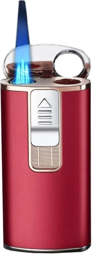 Triple Torch Flame Windproof Lighter,Refillable Butane,with Lighting,Multi-Function,for Kitchen Camping Men's Gift(Red)