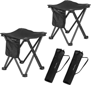 Triple Tree 2 Pack Folding Camping Stool, 13.8 Inch Small Portable Lightweight Stool Seat with Side Pocket and Carry Bag for Travel, Hiking, BBQ, Fishing and Beach, Load Capacity to 400lbs