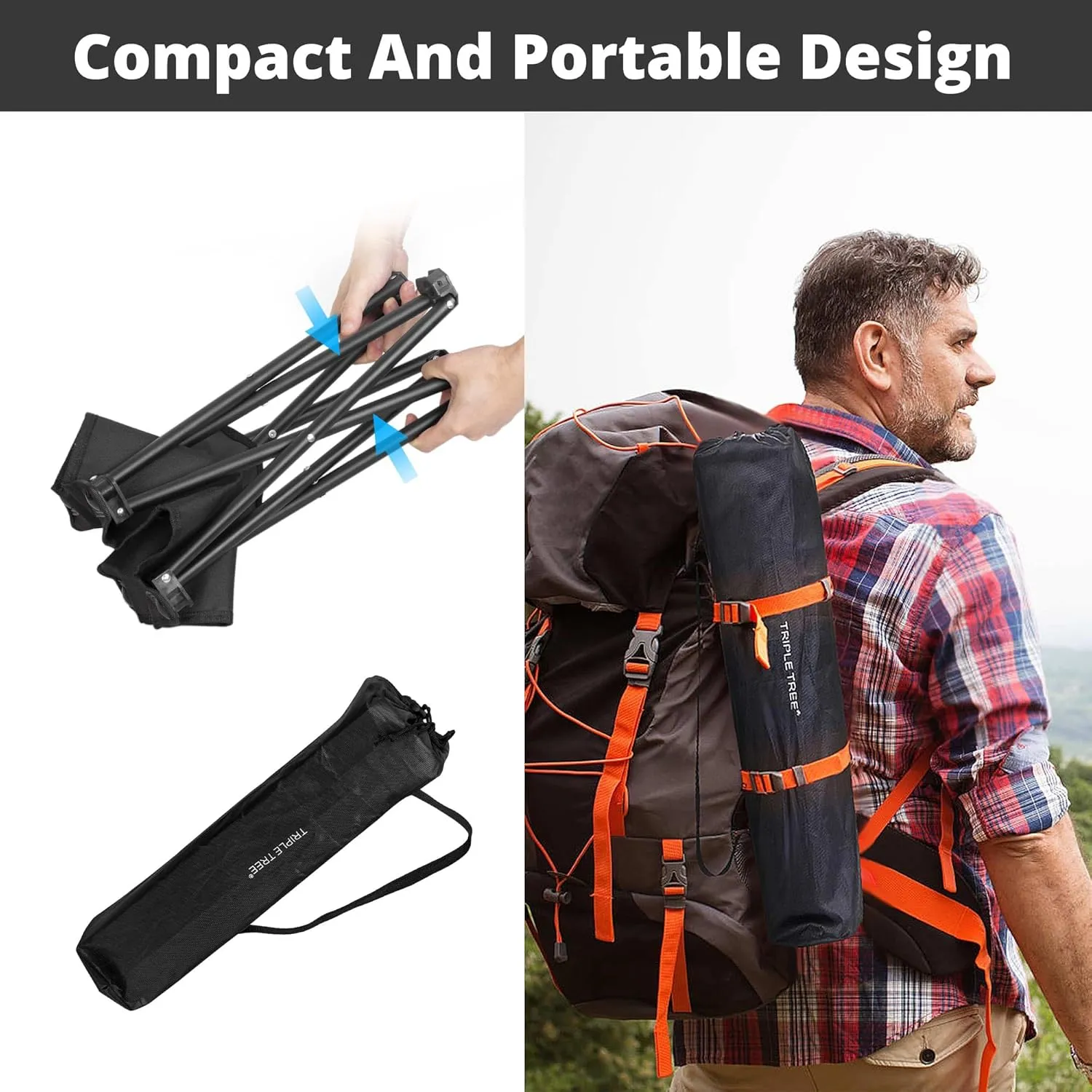 Triple Tree 2 Pack Folding Camping Stool, 13.8 Inch Small Portable Lightweight Stool Seat with Side Pocket and Carry Bag for Travel, Hiking, BBQ, Fishing and Beach, Load Capacity to 400lbs