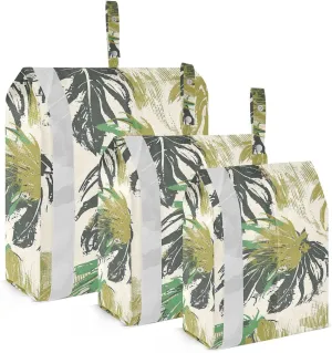 Tropical Leaf Travel Storage Bag with Lanyard - Portable Lightweight Classified Storage Bag with Zipper, Dust and Waterproof Travel Packing Cube for Suitcase,3 Pieces